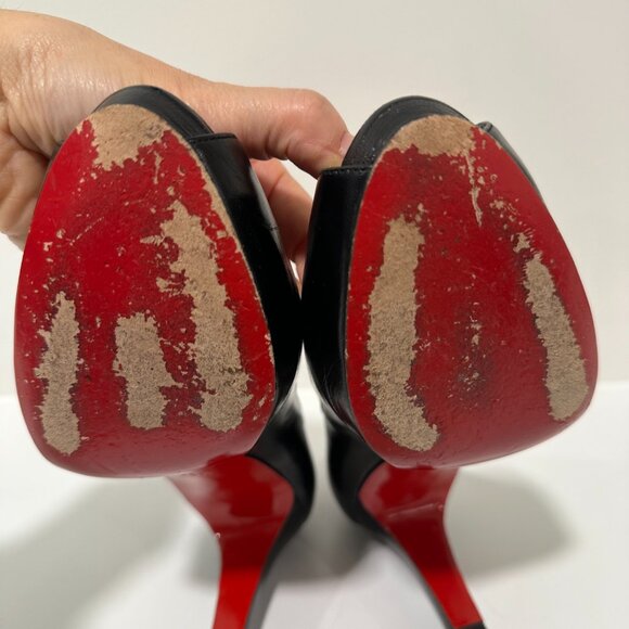 Christian Louboutin Black Leather Platform Peep Toe Heels Pumps Size 38.5 - Picture 15 of 16